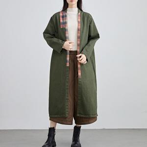 Plaid Patchwork Cotton Linen H-Shaped Coat