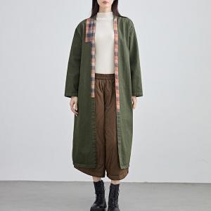 Plaid Patchwork Cotton Linen H-Shaped Coat