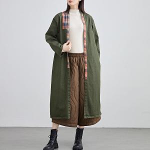 Plaid Patchwork Cotton Linen H-Shaped Coat