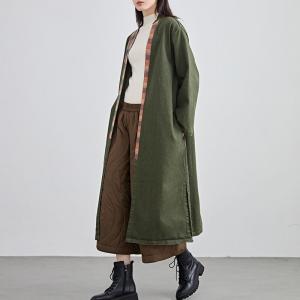 Plaid Patchwork Cotton Linen H-Shaped Coat