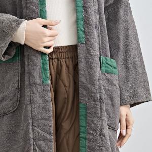 Green Patchwork Gray Quilted Linen Coat