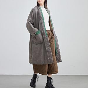 Green Patchwork Gray Quilted Linen Coat
