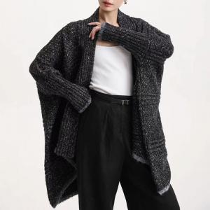 Dark Gray Asymmetrical Bat Sleeves Cardigan