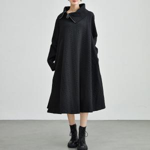 Zip Up Collar Black Cable Stitch Sweater Dress