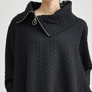 Zip Up Collar Black Cable Stitch Sweater Dress