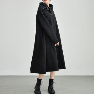 Zip Up Collar Black Cable Stitch Sweater Dress