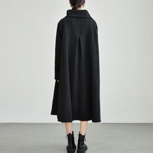 Zip Up Collar Black Cable Stitch Sweater Dress