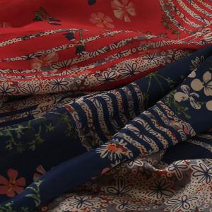 Red and Blue Printed Mulberry Silk Front Cross Dress