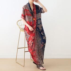 Red and Blue Printed Mulberry Silk Front Cross Dress