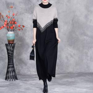 Black Contrast Loose Cashmere Knitted Dress
