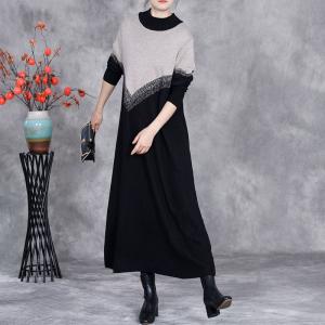 Black Contrast Loose Cashmere Knitted Dress