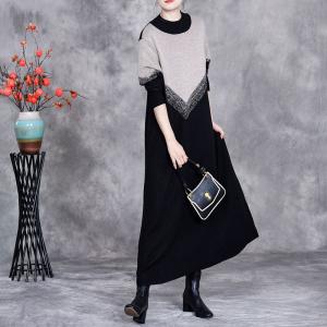 Black Contrast Loose Cashmere Knitted Dress