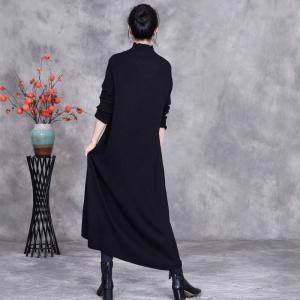 Double-Breasted Black and Gray Loose Winter Dress