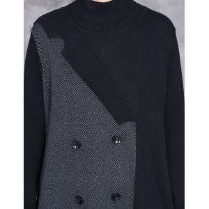 Double-Breasted Black and Gray Loose Winter Dress