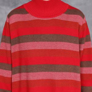 Red Striped High Collar Knit Midi Dress