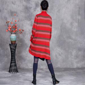 Christmas Style Cashmere Red Striped Tunic Sweater