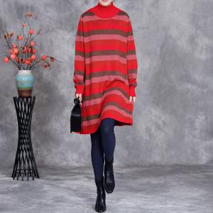 Christmas Style Cashmere Red Striped Tunic Sweater