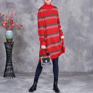 Christmas Style Cashmere Red Striped Tunic Sweater