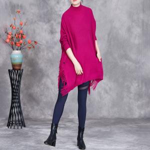 High Collar Asymmetrical Tassel Tunic Knitwear