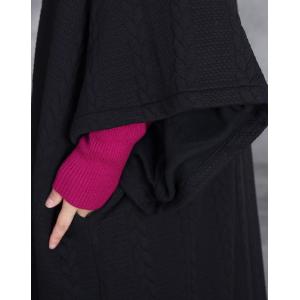 Cable Knit Black Plus Size Long Hooded Cape Coat