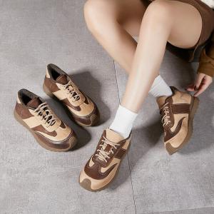 Bi-Colored Leather Fleeced Sports Sneakers