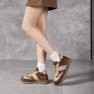 Bi-Colored Leather Fleeced Sports Sneakers