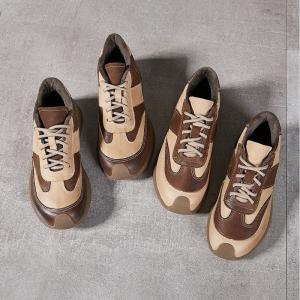Bi-Colored Leather Fleeced Sports Sneakers