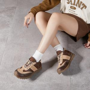 Bi-Colored Leather Fleeced Sports Sneakers