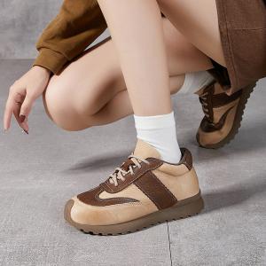 Bi-Colored Leather Fleeced Sports Sneakers