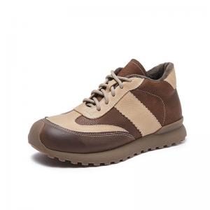 Bi-Colored Leather Fleeced Sports Sneakers