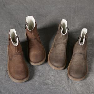 Lamb Wool Lined Leather Warm Ankle Boots