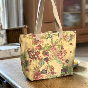 Rustic Style Linen Printed Tote Bag