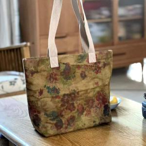 Rustic Style Linen Printed Tote Bag