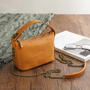 Versatile Metallic Straps Leather Handbag