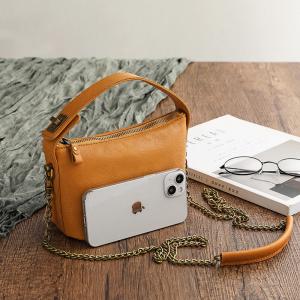 Versatile Metallic Straps Leather Handbag