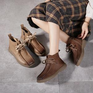 Low Heels Tied Leather Designer Boots