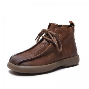 Low Heels Tied Leather Designer Boots