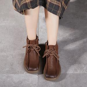 Low Heels Tied Leather Designer Boots