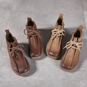 Low Heels Tied Leather Designer Boots