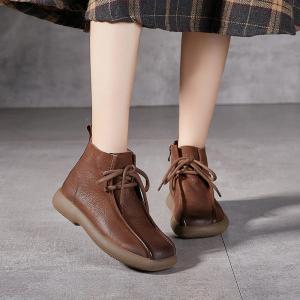Low Heels Tied Leather Designer Boots