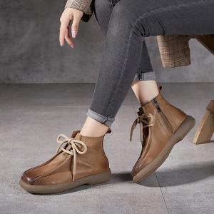 Low Heels Tied Leather Designer Boots