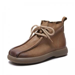 Low Heels Tied Leather Designer Boots