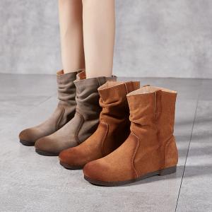 Boho Chic Suede Leather Midi Fleeced Cowboy Boots