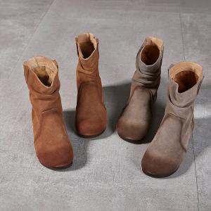 Boho Chic Suede Leather Midi Fleeced Cowboy Boots