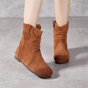 Boho Chic Suede Leather Midi Fleeced Cowboy Boots