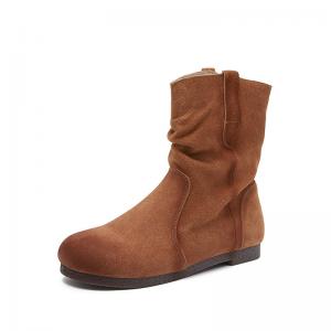 Boho Chic Suede Leather Midi Fleeced Cowboy Boots