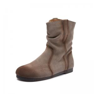 Boho Chic Suede Leather Midi Fleeced Cowboy Boots