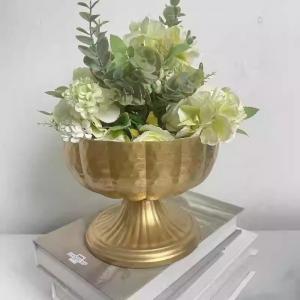 Vintage Bronze Metal Bowl Vase Rustic Decorative Planter for Home Hotel Event