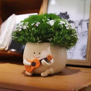 Cute Smiley Face Guitar Planter Pots Gift for Indoor Plants