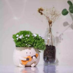 Cute Smiley Face Guitar Planter Pots Gift for Indoor Plants